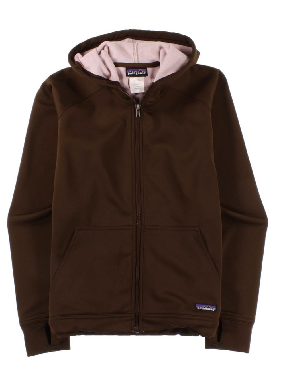 Patagonia Slopestyle Brown Zip-Up Hoodie with Pink Fleece Lining